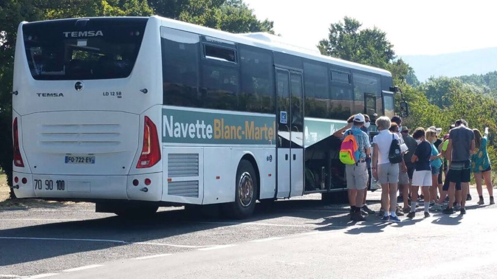 Shuttles from the Point Sublime parking lot to the Blanc-Martel trailhead.